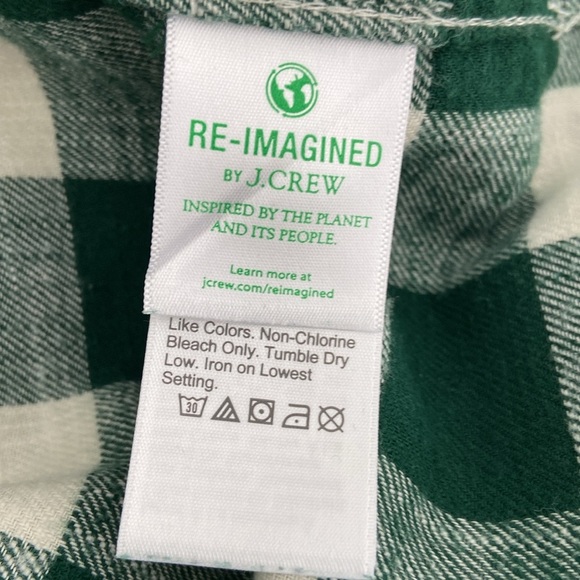 Girls Womens J. Crew Classic Green Cream Check Lumberjack Flannel Shirt Size 4 - Picture 6 of 7